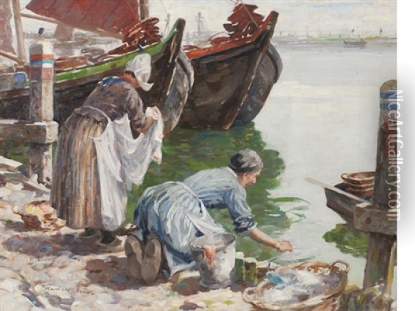 Washerwomen Volendam Oil Painting - William Marshall Brown