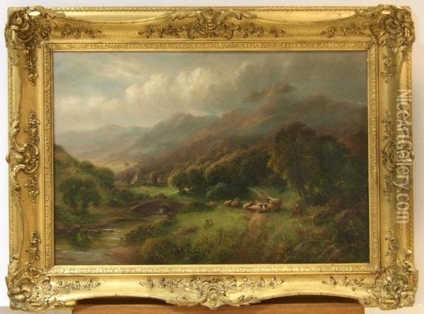 Landskap Med Herde Och Farskock. Oil Painting - F. Clarke
