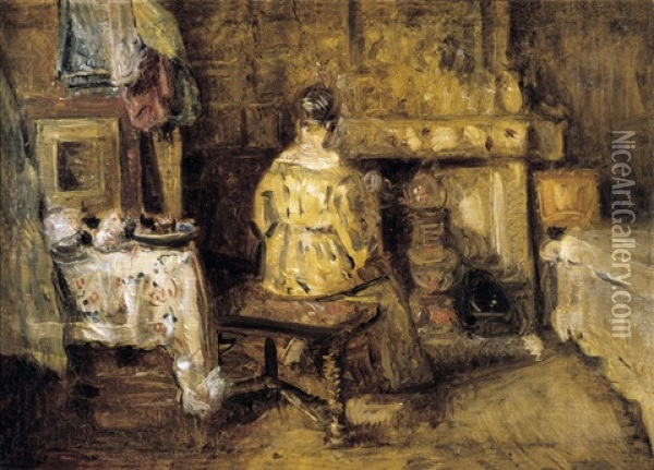 Zittende Vrouw In Een Interieur Oil Painting - Henri de Braekeleer