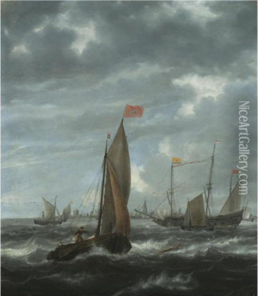 Merchantmen And Other Shipping Off Flushing Oil Painting - Jan Peeters