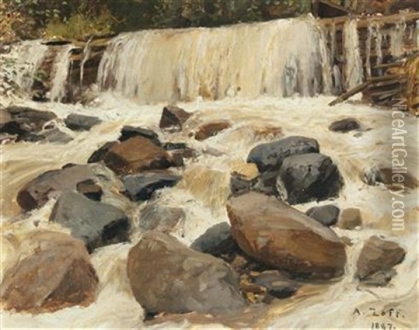 A River Dam Oil Painting - Alfred Zoff