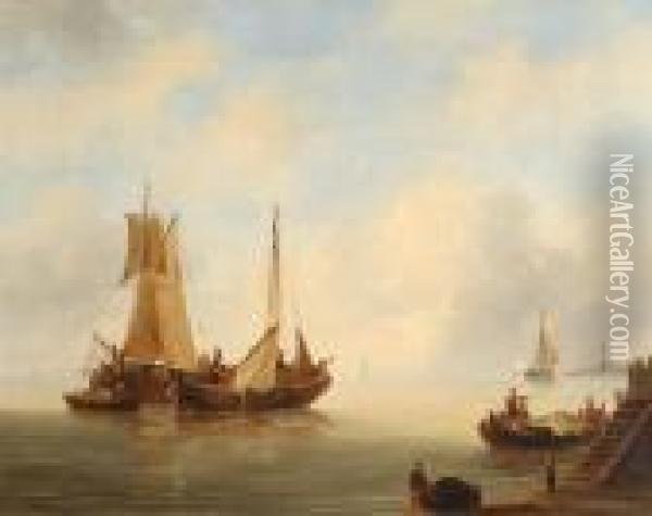 Ships In Calm Waters Oil Painting - Govert Van Emmerik