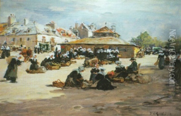 Sur La Place Du Marche A Concarneau Oil Painting - Fernand Marie Eugene Legout-Gerard