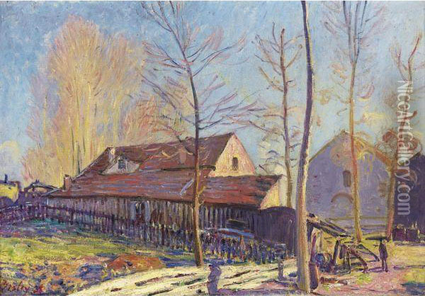Les Moulins De Moret, Gelee Blanche, Effet Du Soir Oil Painting - Alfred Sisley