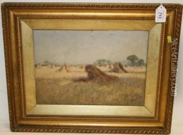 Haystacks In A Field Oil Painting - John Barlow Wood