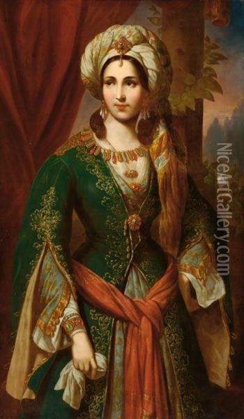 A Distinguished Lady Oil Painting - Carl Schnorr Von Carolsfeld