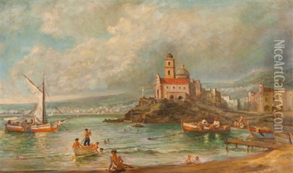 View Of Naples Oil Painting - Eduardo Monteforte