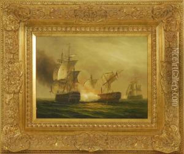 Naval Battle Oil Painting - James Hardy
