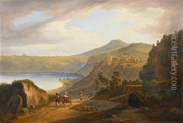 View Of Nemi Oil Painting - John (Newbott) Newbolt