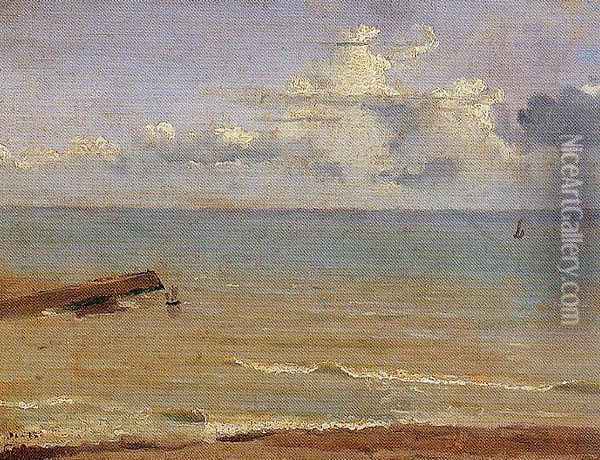 Dieppe - End of a Pier and the Sea Oil Painting - Jean-Baptiste-Camille Corot