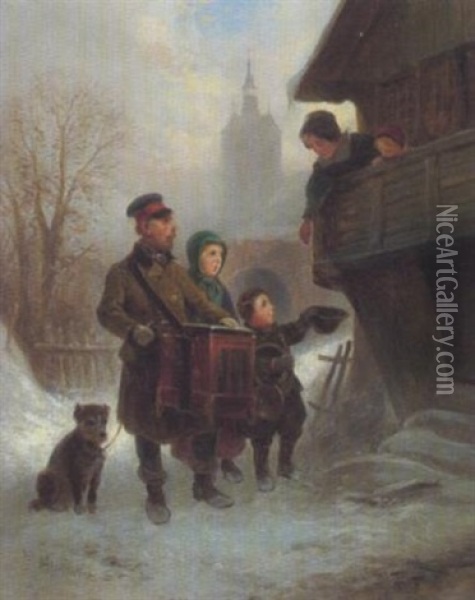 Der Leierkastenspieler Oil Painting - Wilhelm Alexander Meyerheim