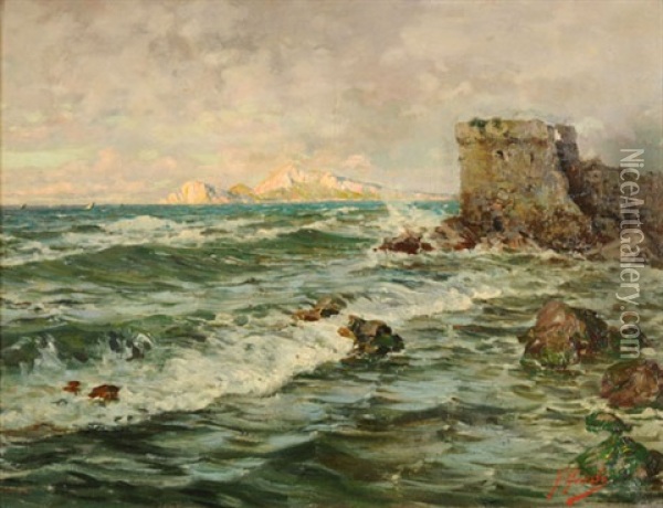 Burgruine Am Meer Oil Painting - Fausto Giusto