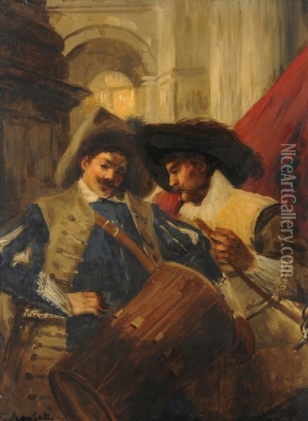 Musketier Mit Tamburinspieler Oil Painting - Ferdinand Victor Leon Roybet