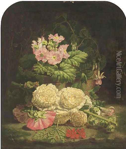 Summer flowers on a mossy bank Oil Painting - Thomas Worsey