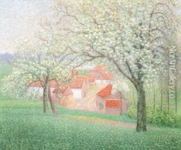 Les Pommiers Enfleurs, Brabant (1908) Oil Painting - William Degouve de Nuncques