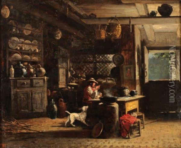 Interieur Breton Pres De Quimper Oil Painting - Jules Achille-Noel