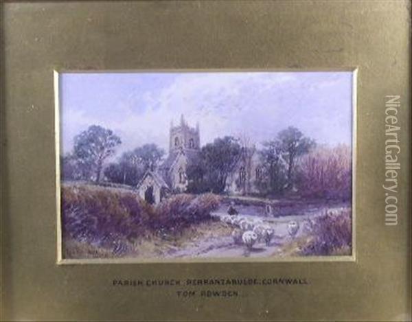 Drover With Sheep Atperranzabuloe, Cornwall Oil Painting - Thomas, Tom Rowden