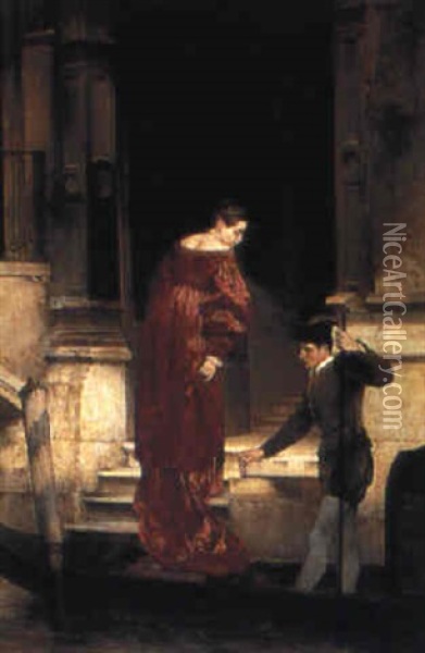 An Elegant Lady In Venice Oil Painting - Ferdinand Heilbuth