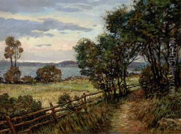 Coastal Landscape With Tree-lined Path Oil Painting - Alexandre Altmann