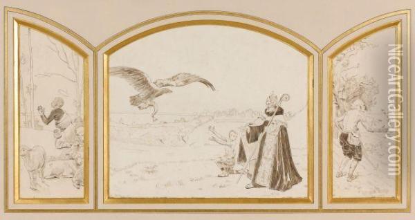 Le Miracle De Saint Cuthbert, Triptyque Oil Painting - Ernest Ange Duez