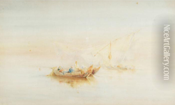 Fishing Boats In The Mist Oil Painting - Erskine Nicol