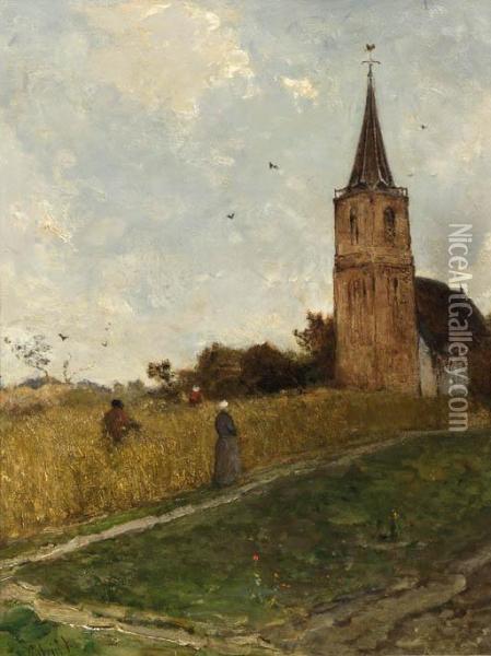 Churchgoers In A Cornfield Oil Painting - Paul Joseph Constantine Gabriel