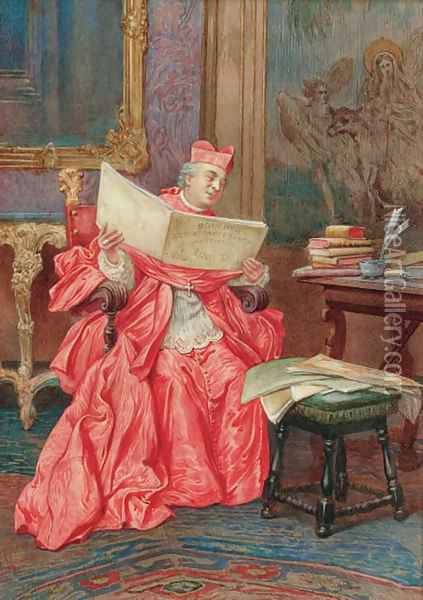 A cardinal reading Oil Painting - Victor Cacciarelli