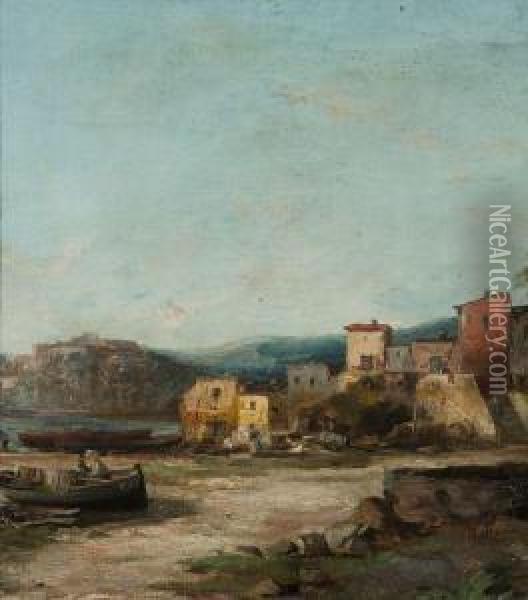 Vue D'un Port. Oil Painting - Edmond Picard