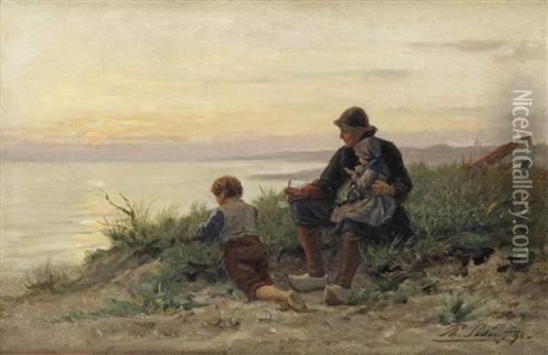 Watching The Sunset In The Dunes Oil Painting - Philip Lodewijk Jacob Frederik Sadee
