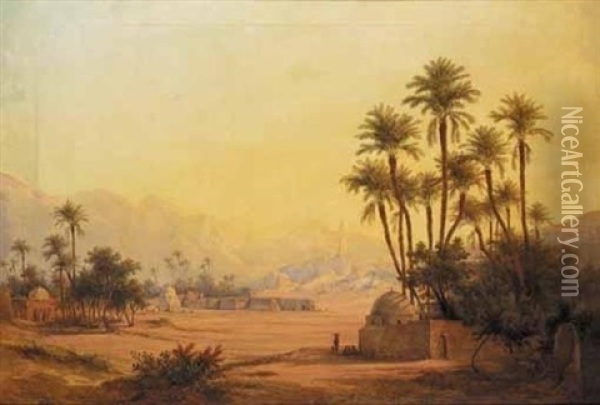 A Desert Settlement Oil Painting - Friedrich Otto Georgi