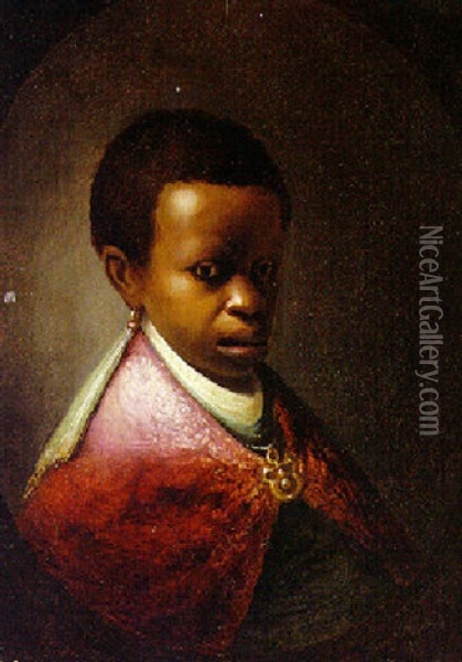 A Young Moor Wearing A Red Cloak, A Gold Clasp And An Earring Oil Painting -  Rembrandt van Rijn