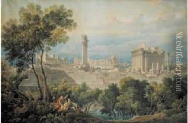 Vue De Baalbek Avec Les Temples De Bacchus Et Jupiter Oil Painting - Louis Francois Cassas