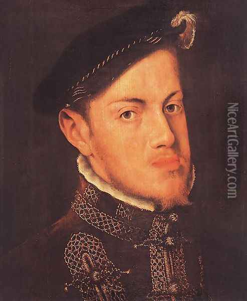 Portrait of the Philip II, King of Spain c. 1554 Oil Painting - Anthonis Mor Van Dashorst