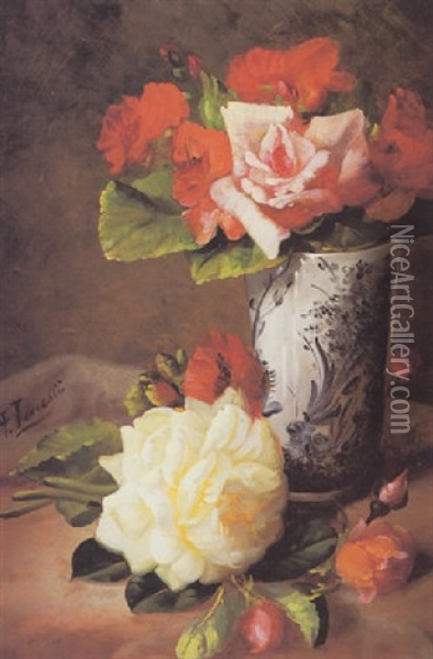 Still Life Of Roses Oil Painting - Frederick M. Fenety