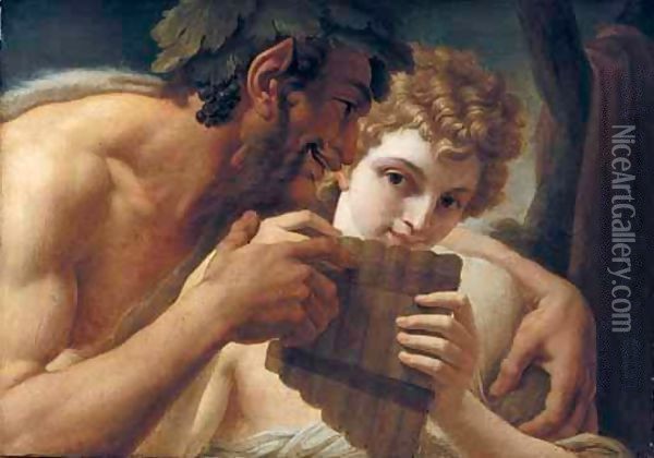Pan And Apollo Oil Painting - Vincenzo Camuccini