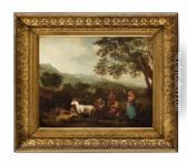 Pastoralt Landskapmed Figurer Och Kreatur Oil Painting - Nicolaes Berchem