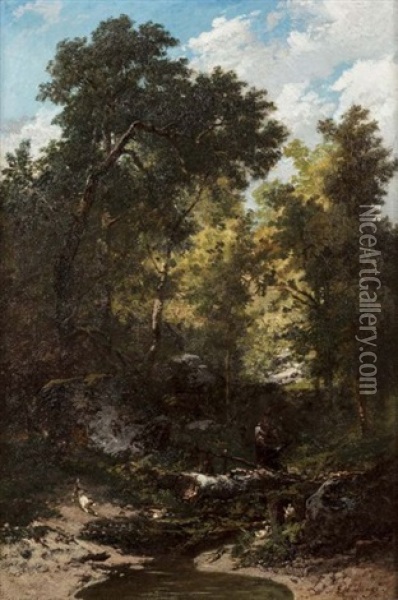 Bucheron Dans Un Sous Bois Oil Painting - Louis Jean Baptiste Boulange
