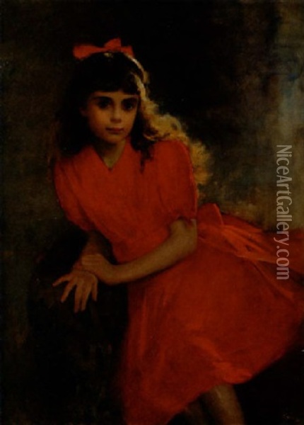 Fillette A La Robe Rouge Oil Painting - Hugo Salmson