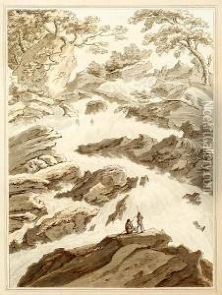 Cascade Of Rotz-loch, Lucerne Oil Painting - Thomas Sunderland