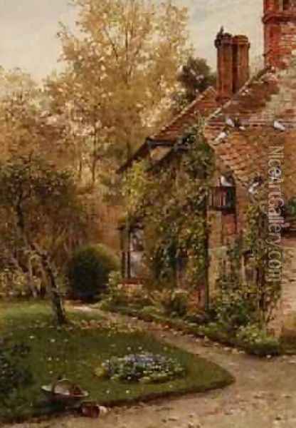 Round My House A Side of the Cottage, Elm Grove, Ripley, Surrey, 1880-86 Oil Painting - Harry Sutton Palmer