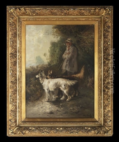 Shepherd With Two Dogs Oil Painting - Henry Schouten