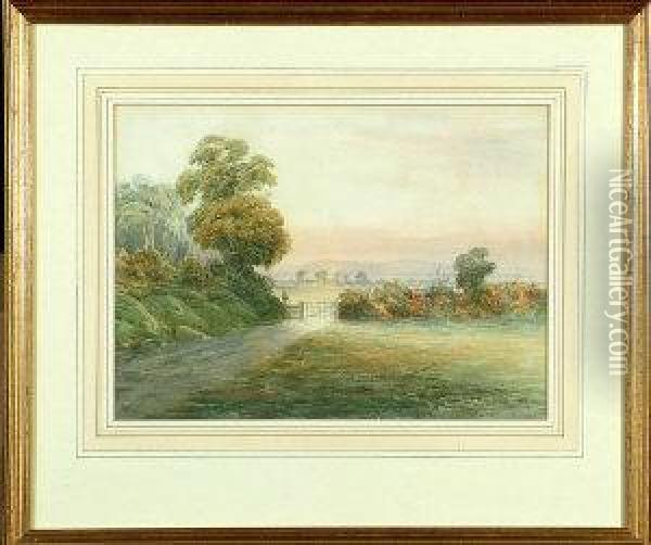 A Countryman On A Rural Road Approaching A Five-barred Gate Oil Painting - Pelham Dixon