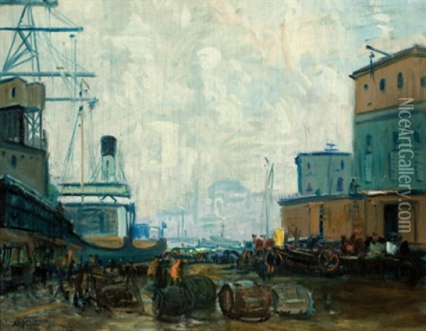 Dock Scene, Boston Oil Painting - Arthur Clifton Goodwin