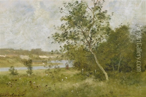 Flusslandschaft Oil Painting - Leon Richet
