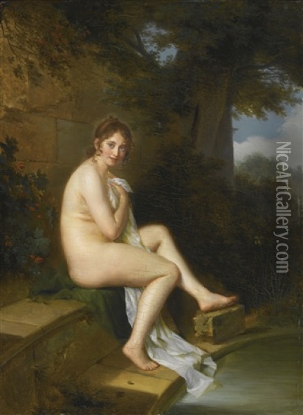 A Nude At Her Bath Oil Painting - Firmin Massot