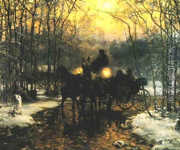 Journey in a Carriage Oil Painting - Alfred Wierusz-Kowalski