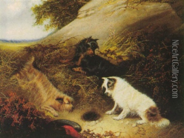 Terrier Ved En Raevegrav Oil Painting - George Armfield