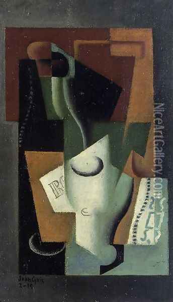 Glass and Bottle Oil Painting - Juan Gris