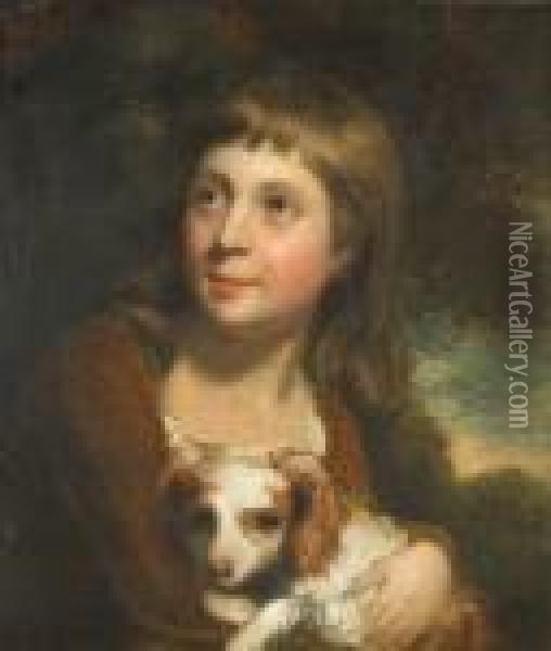 A Portrait Of A Child Holding A Spaniel Oil Painting - Sir Joshua Reynolds