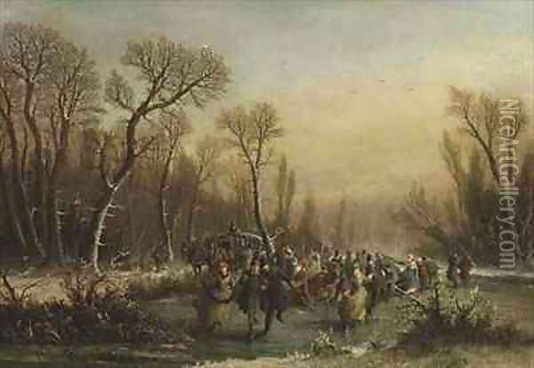 Skating in the Forest Oil Painting - Edmond Fercy Duchesne